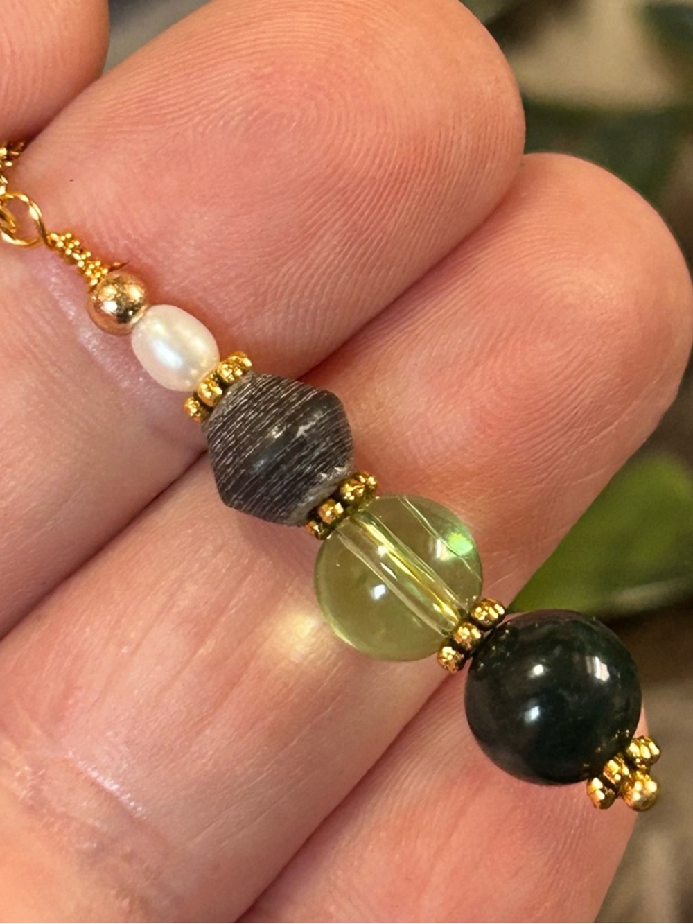 Handcrafted vintage bead drop pendant on chain necklace